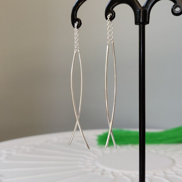 Curved Threader Earrings In Solid 925 Sterling Silver - Handmade, Gift Ready With Anti-Tarnish Box