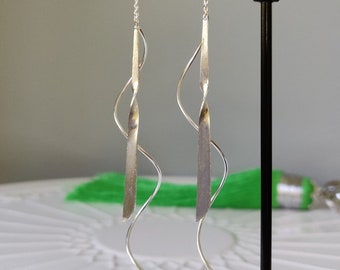 925 Sterling Silver Twisted Matt Pull Through Threader Earrings