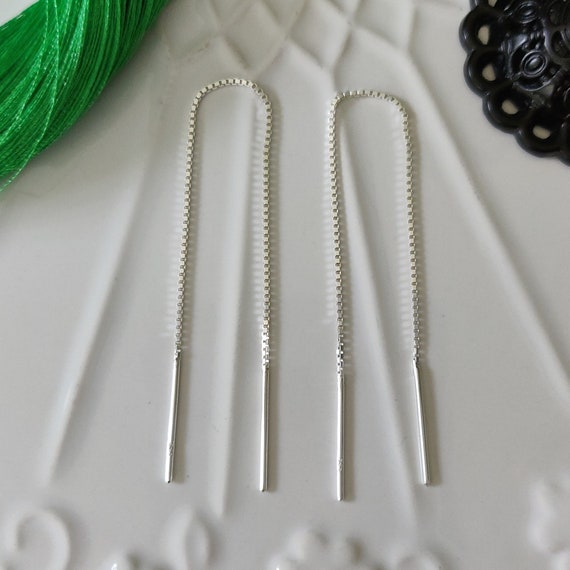 New 925 Sterling Silver Pull Thread Through Ear Disc Chain Dangle Earrings New 925 Sterling Silver Pull Thread Through Ear Disc Chain Dangle Earrings