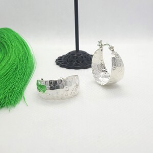 925 Sterling Silver Hammered Wide Hoop Earrings
