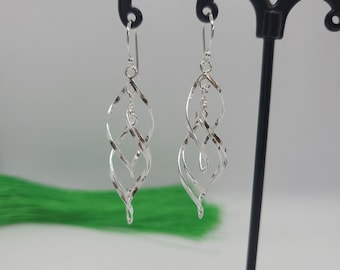 925 Sterling Silver Bunch Of Open Leaves Wirework Hook Dangler Earrings