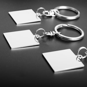 5pcs Blank Keyring Tag, Stainless Steel Square Key chain supplies, Square Pendant Ready to Stamp or Engrave, Key Ring Findings Wholesale