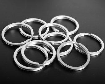 50 llaveros de acero inoxidable Anillos divididos Anillos de alambre plano de 30 mm Aro de metal Acero Precio al por mayor
