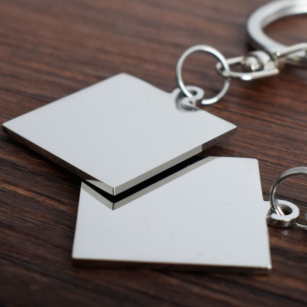 5pcs Blank Silver Keychain Charm, Stainless Steel Square Keyring Supplies, Square Pendant Ready to Stamp or Engrave as Calendar Key Chain