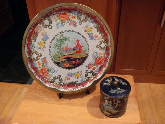 Daher Decorated Ware Serving Tray And Biscuit Tin Lot Of 2 Etsy