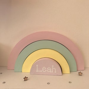 Personalised Wooden Stacking Pastel Rainbow. nursery decor, Rainbow Shelfie, boy or girl bedroom decor gift