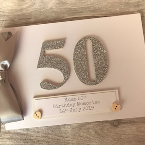 Álbum de fotos personalizado con purpurina para recordar el 50.º cumpleaños, para cualquier edad