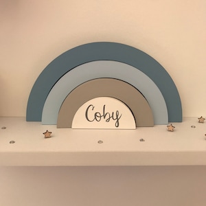 Personalised 20x10cm Wooden Stacking Rainbow. nursery decor, Rainbow Shelfie, boy or girl bedroom decor gift