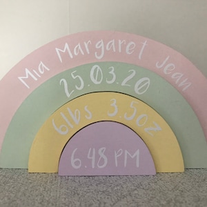 Personalised Wooden Rainbow Nursery Decor, Newborn Baby Gift, Shelfie, 20x10cm