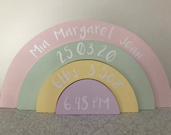 Personalised 20x10cm Wooden Stacking Rainbow newborn baby gift nursery decor, Rainbow Shelfie, childrens bedroom decor