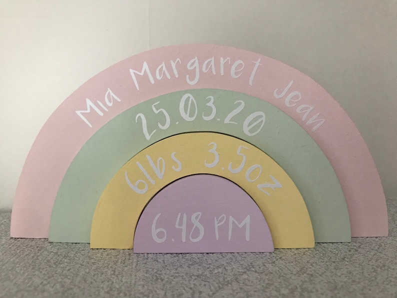 Personalised 20x10cm Wooden Stacking Rainbow newborn baby gift nursery decor, Rainbow Shelfie, childrens bedroom decor image 3