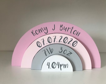Personalised 20x10cm Wooden Stacking Rainbow welcome to the world newborn baby gift nursery decor, Rainbow Shelfie, childrens bedroom decor