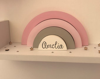 Personalised Wooden Stacking Rainbow. nursery decor, Rainbow Shelfie, boy or girl bedroom decor gift