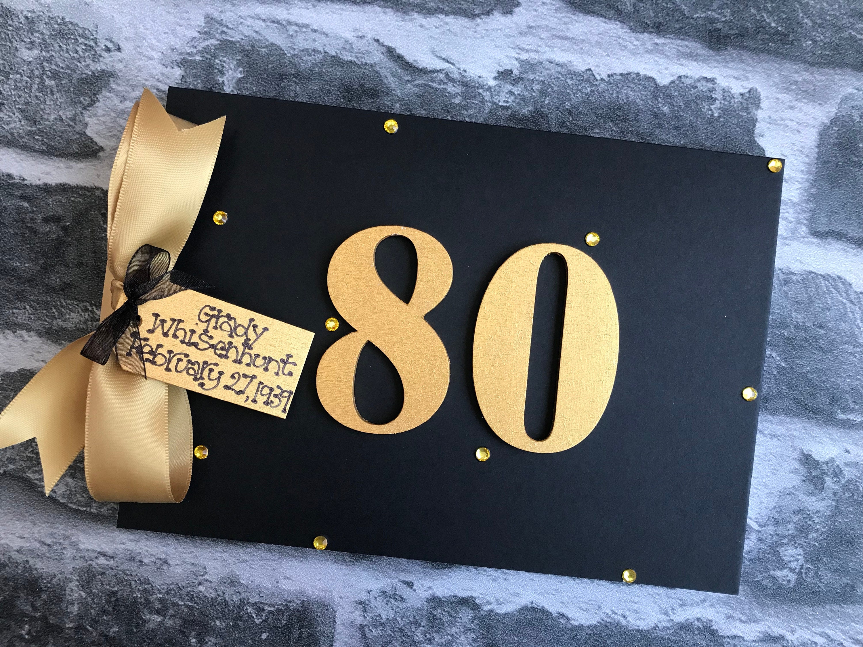 Personalised 80th Birthday Black Gold Guest Book Memory Etsy