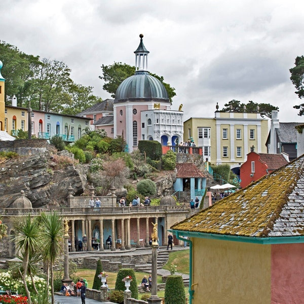 Portmeirion Village Wales photograph, colourful Italianate architecture photography, beautiful attractive scenery home decor,