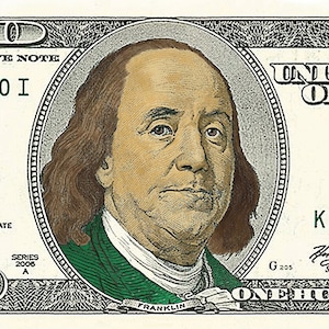 American One Hundred Dollar Bill wall art, Benjamin Franklin in colour poster print, Dollar Bill art work,art for any room, great gift