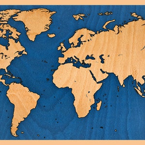 Wereldkaart hout design kunst aan de muur, fotografische print kaart van de wereld, stijlvolle wereldkaart fotoprint, continenten fotografische kaart wand decor