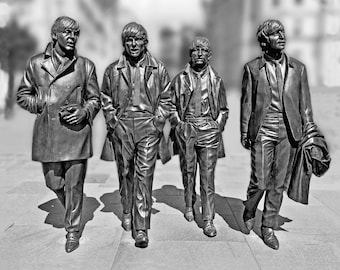 The Beatles statue Monochrome photograph,Paul McCartney, George Harrison, Ringo Starr and John Lennon,the most influential band of all time