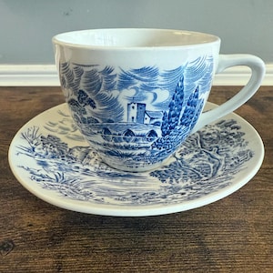 Vintage Wedgwood Tea Cup, Saucer, and Dessert/Fruit Bowl Set - Blue and White China Teacup Saucer Set Hand Crafted