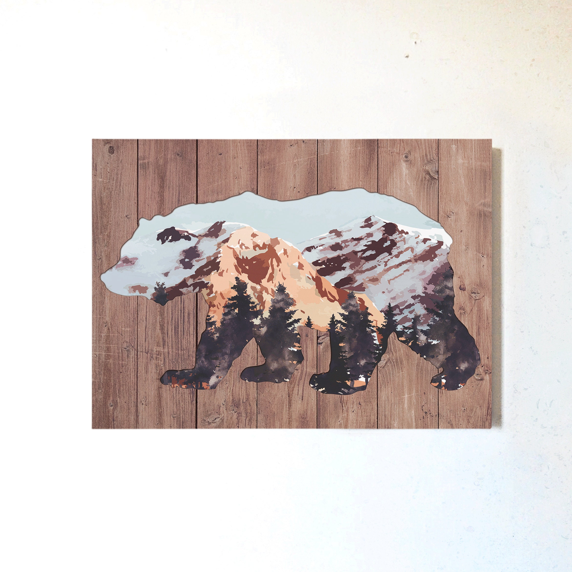 Grizzly Bear Wall Decor Wood Print Art Picture on Wood Hanging Etsy