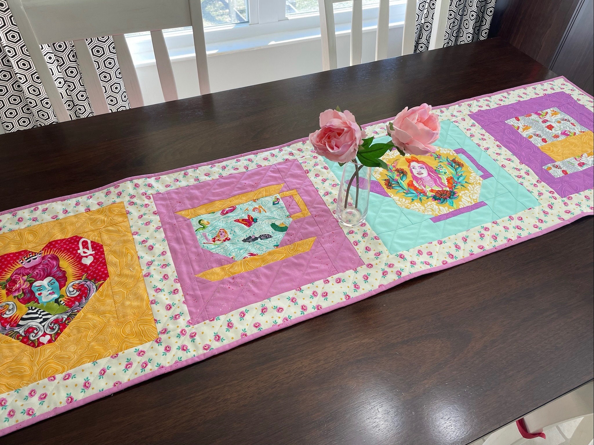 Alice in Wonderland Teapot Table Runner featuring Tula Pink Curiouser Curiouser Fabric