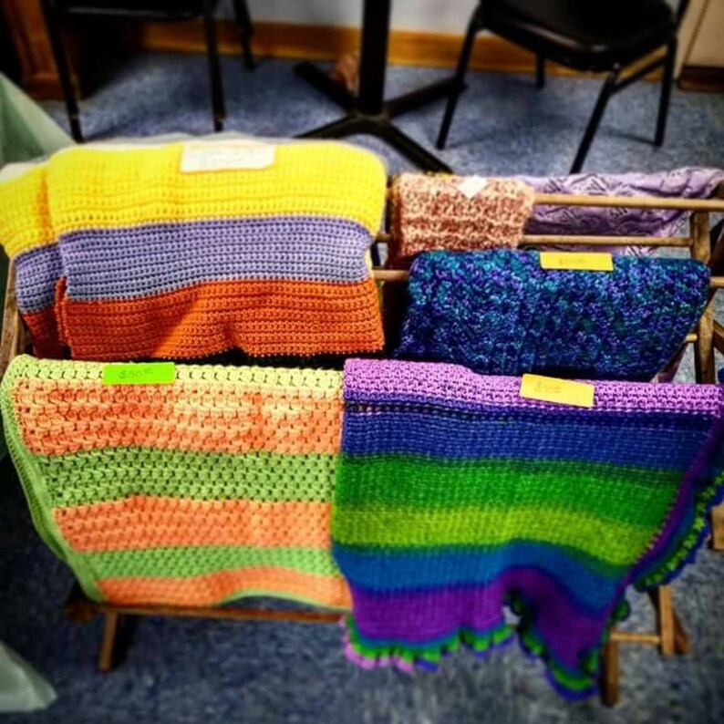 Multi-Colored Single Crochet Queen Size Afghan Blanket Handmade Very Warm