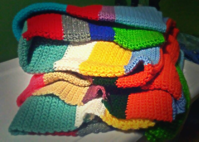 Multi-Colored Single Crochet Queen Size Afghan Blanket Handmade Very Warm