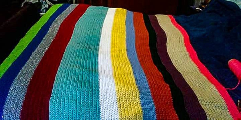 Multi-Colored Single Crochet Queen Size Afghan Blanket Handmade Very Warm