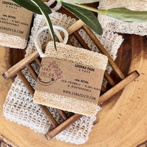 Natural Mini Loofah Square Pads - 2 Pack || Medium Exfoliator