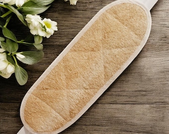 Natural Loofah Back Scrubber Strap with Terry Cloth || Light to Medium Exfoliator