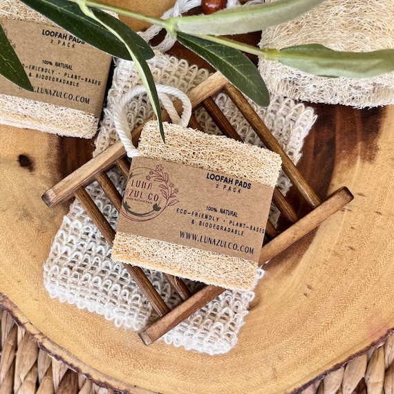Natural Mini Loofah Square Pads - 2 Pack || Medium Exfoliator
