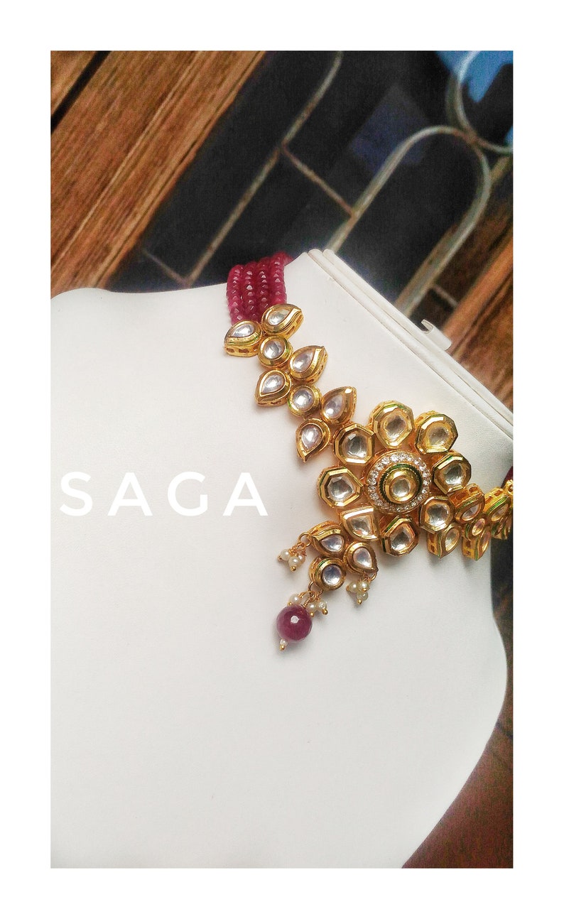 Statement Indian Choker Set Red Indian Kundan Choker Set with Earrings Contemporary Indian Jewelry