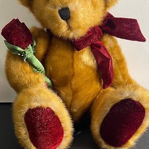 Dan Dee Collectible Teddy Bear – 15.5&quot; Plush with Red Rose & Velvet Accents – Valentine Gift