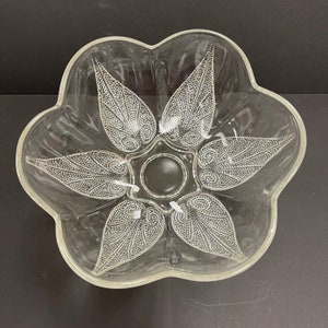 Vintage Pressed Cut Glass Bowl with Hobnail Leaf Pattern