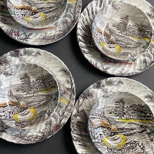 Yorkshire&quot; Staffordshire Ironstone dishware, four plates four bowls brown