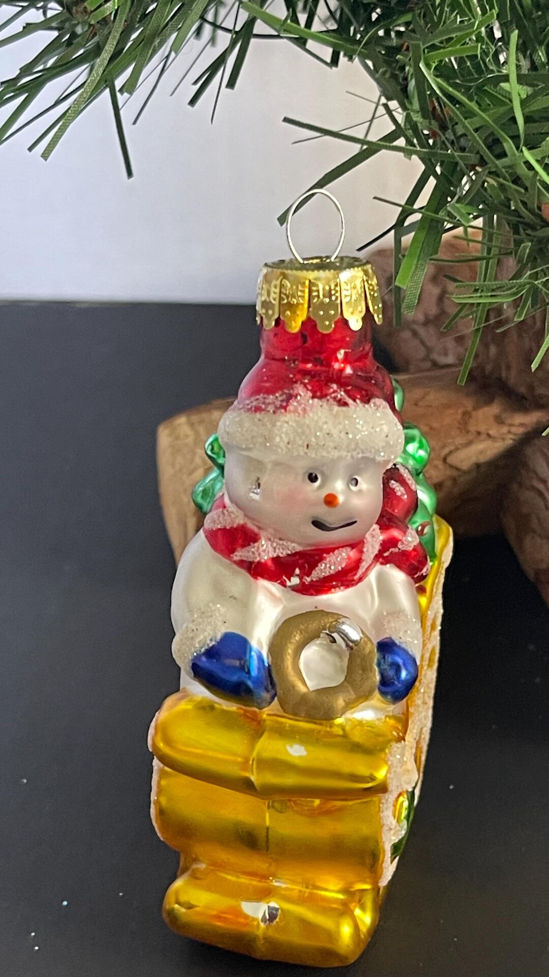 Vintage 1980s Glass Ornament | Snowman in Sleigh With Christmas Tree ...