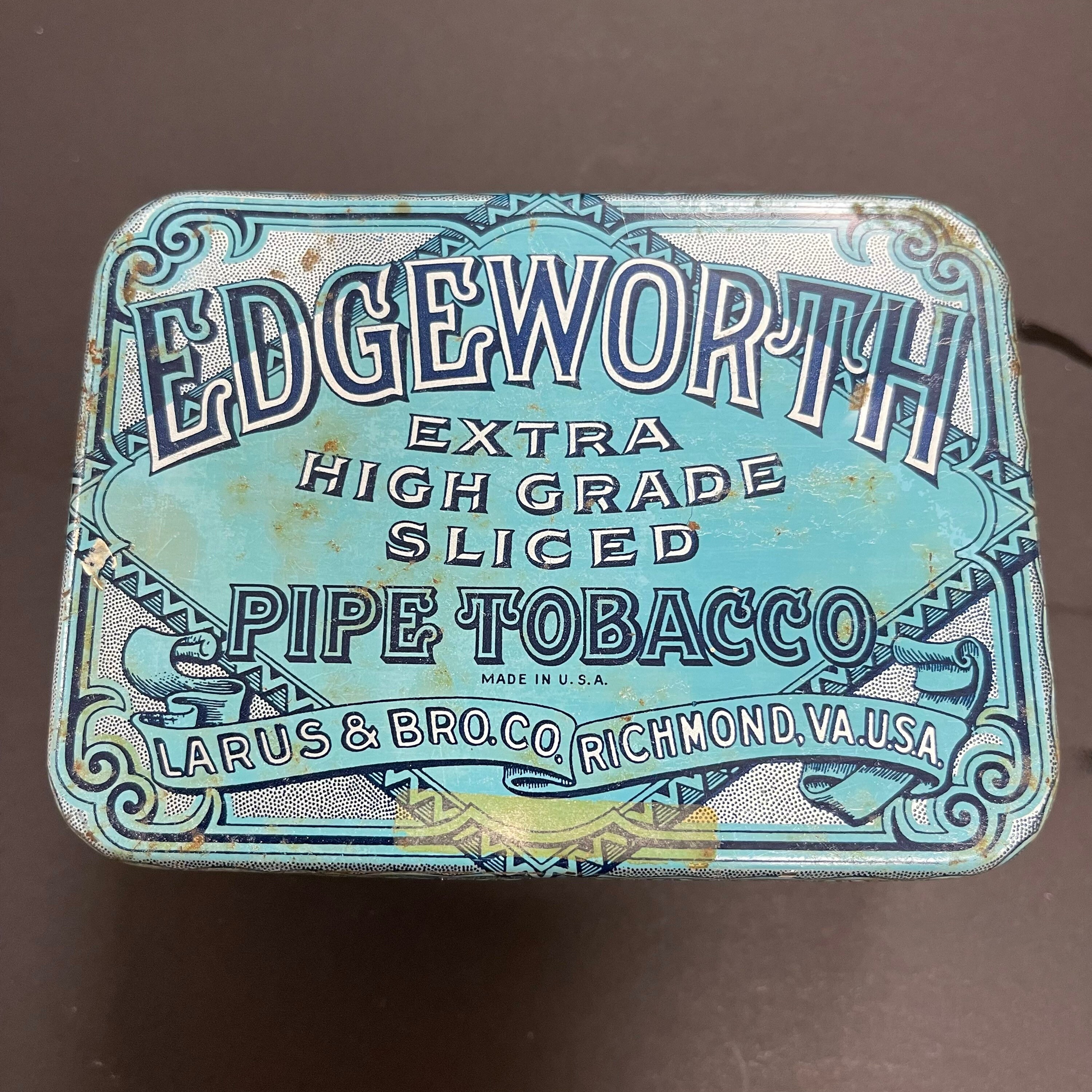 Vintage Edgeworth Tobacco Tin | Larus & Brother Richmond VA Advertising Tin  | Pipe Tobacco Lithograph Box