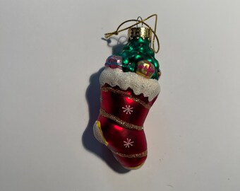 Vintage glass Christmas stocking  ornament holiday decor