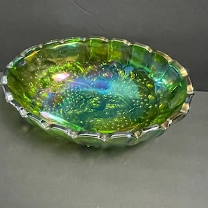 Vintage Indiana Glass Footed Oval Harvest Grape Glass Fruit Bowl,