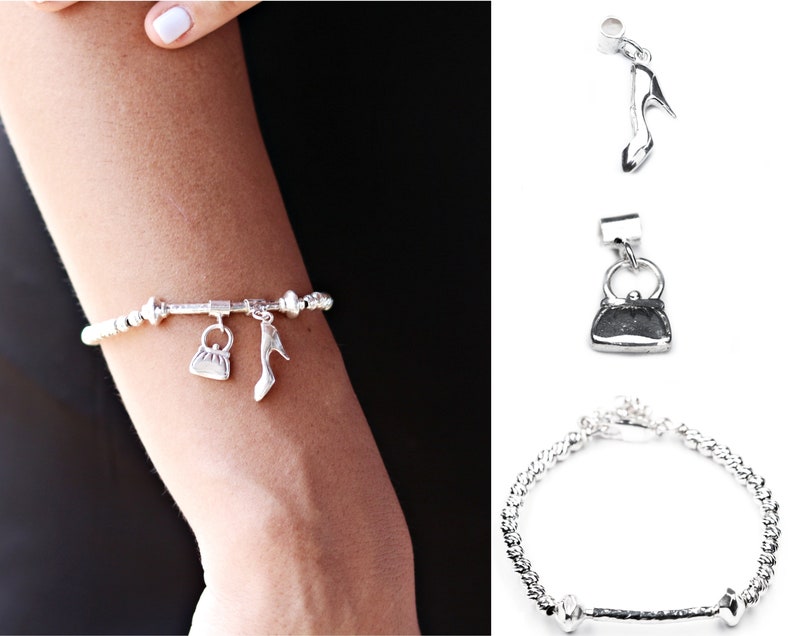 Sterling silver purse charm bracelet