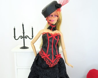 Tenue Gothic rouge et noire pour poupées Barbie