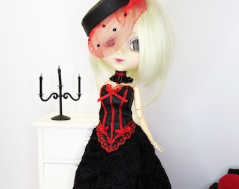 Tenue Gothic rouge et noire pour poupées Pullip