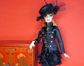 Mili Goth - Black Gothic set in artificial leather and lace for Barbie dolls