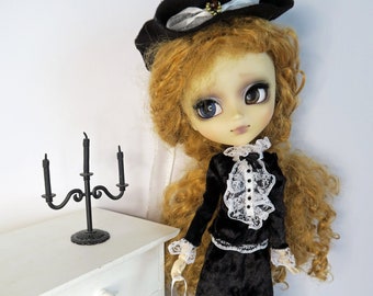 Amazone 2 - Ensemble victorien noir et blanc pour poupées Pullip