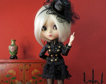Mili Goth - Zwarte gotische set van kunstleer en kant voor Pullip-poppen