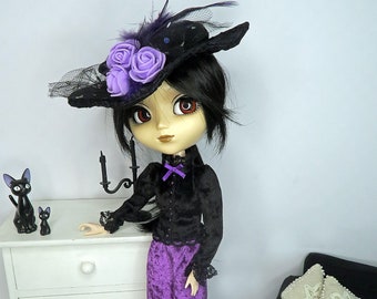 Tenue Victorienne noire et violette pour poupées Pullip