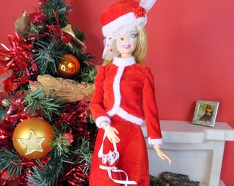 La Dame de Noël - Tenue de Noël victorienne rouge et blanche pour poupées Barbie