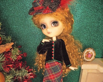 Noël Écossais - Tenue Victorienne écossaise et noire pour poupées Pullip