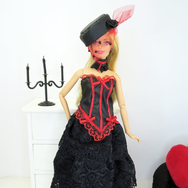 Tenue Gothic rouge et noire pour poupées Barbie