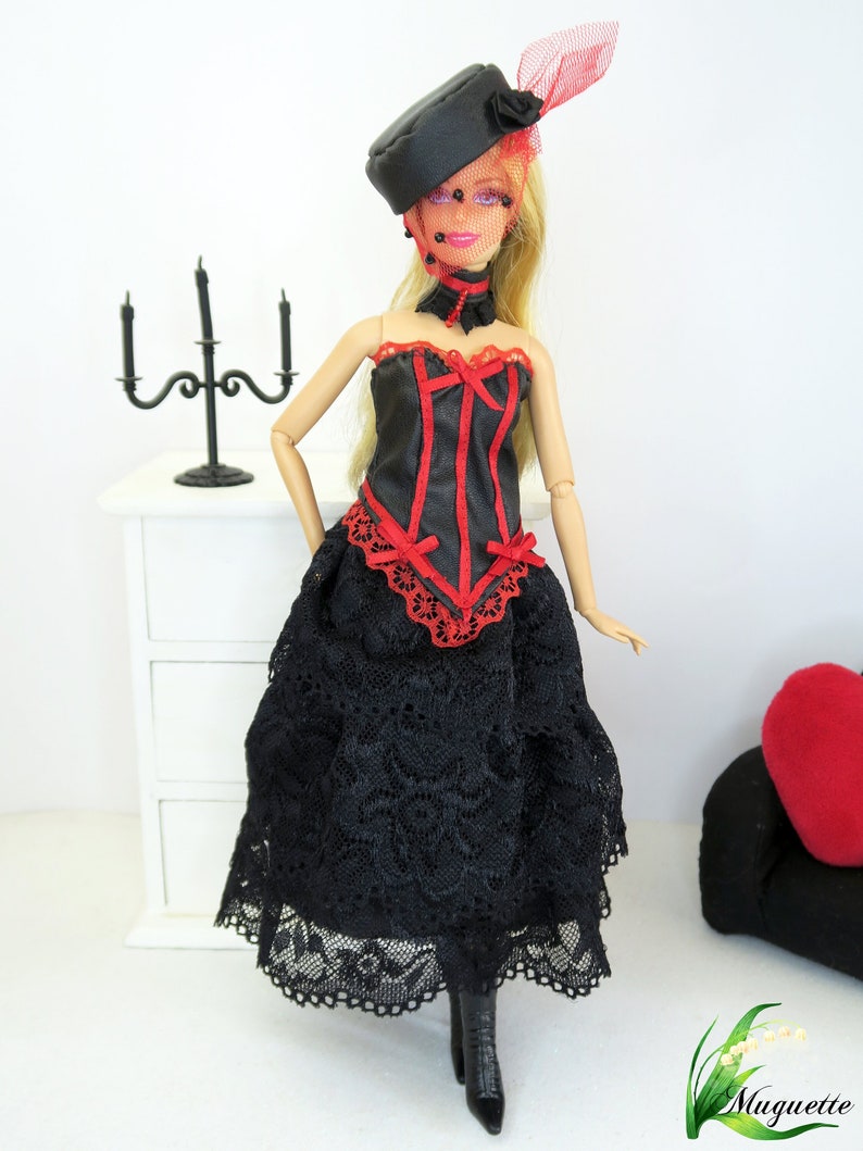 Red and black Gothic outfit for Barbie dolls image 1